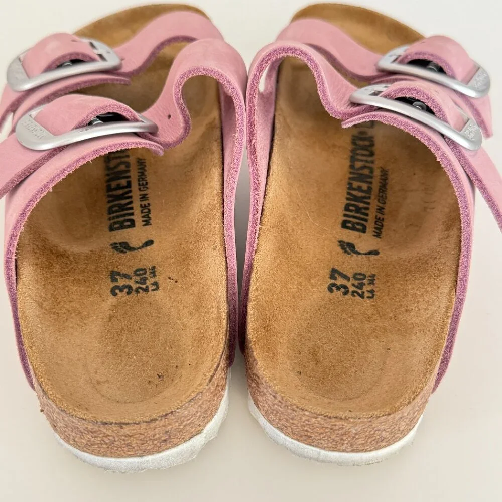 BIRKENSTOCK Women's Arizona Big Buckle Slide on Sandal Pink Silver Size 7 - Picture 2 of 5